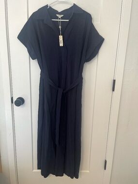 MAX STUDIO Short Sleeve Midi Shirt Dress Navy Blue Women's XL MSRP $168 NWT